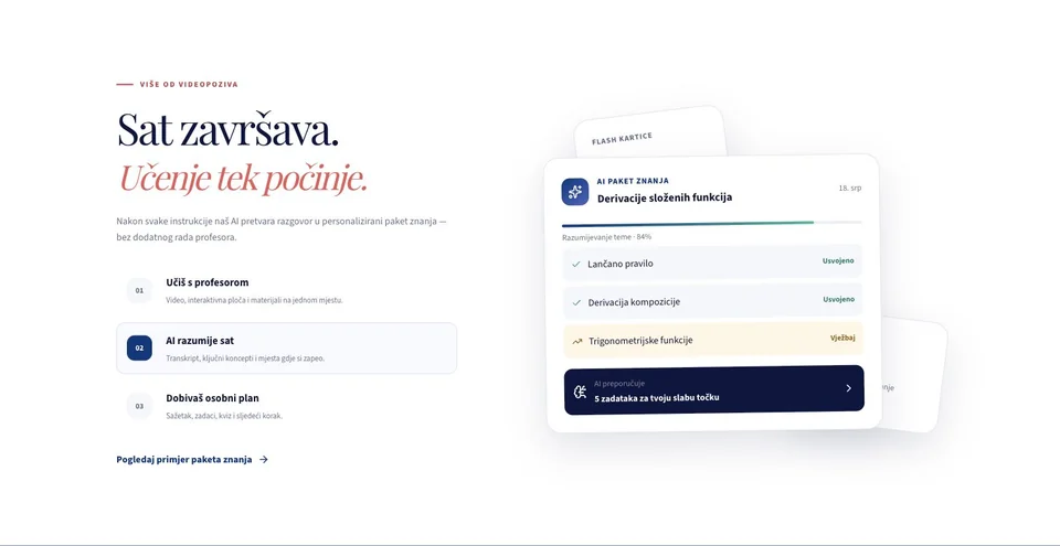 Gaudeamus Mentor — primjer AI sažetka, zadataka i kviza nakon instrukcije