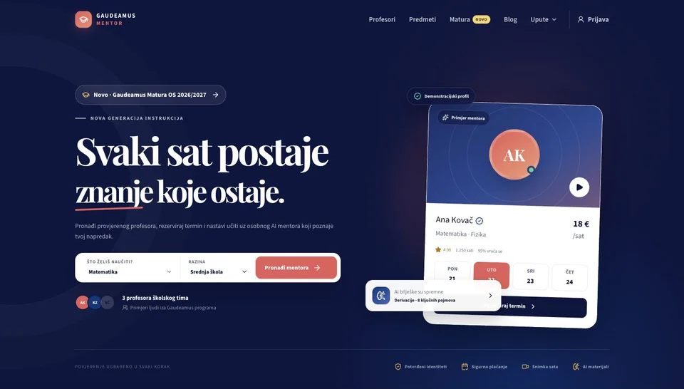 Gaudeamus Mentor — izbor predmeta i demonstracijski profil mentora