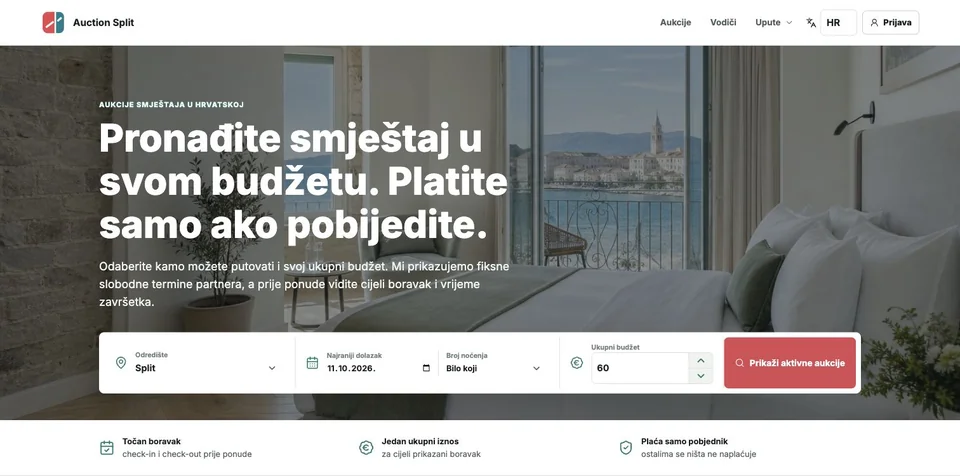 Split Aukcije — odabir odredišta, termina i ukupnog budžeta