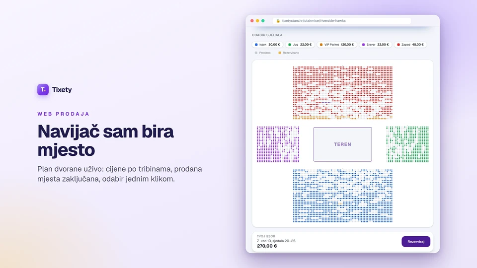 Tixety — plan dvorane i odabir sjedala
