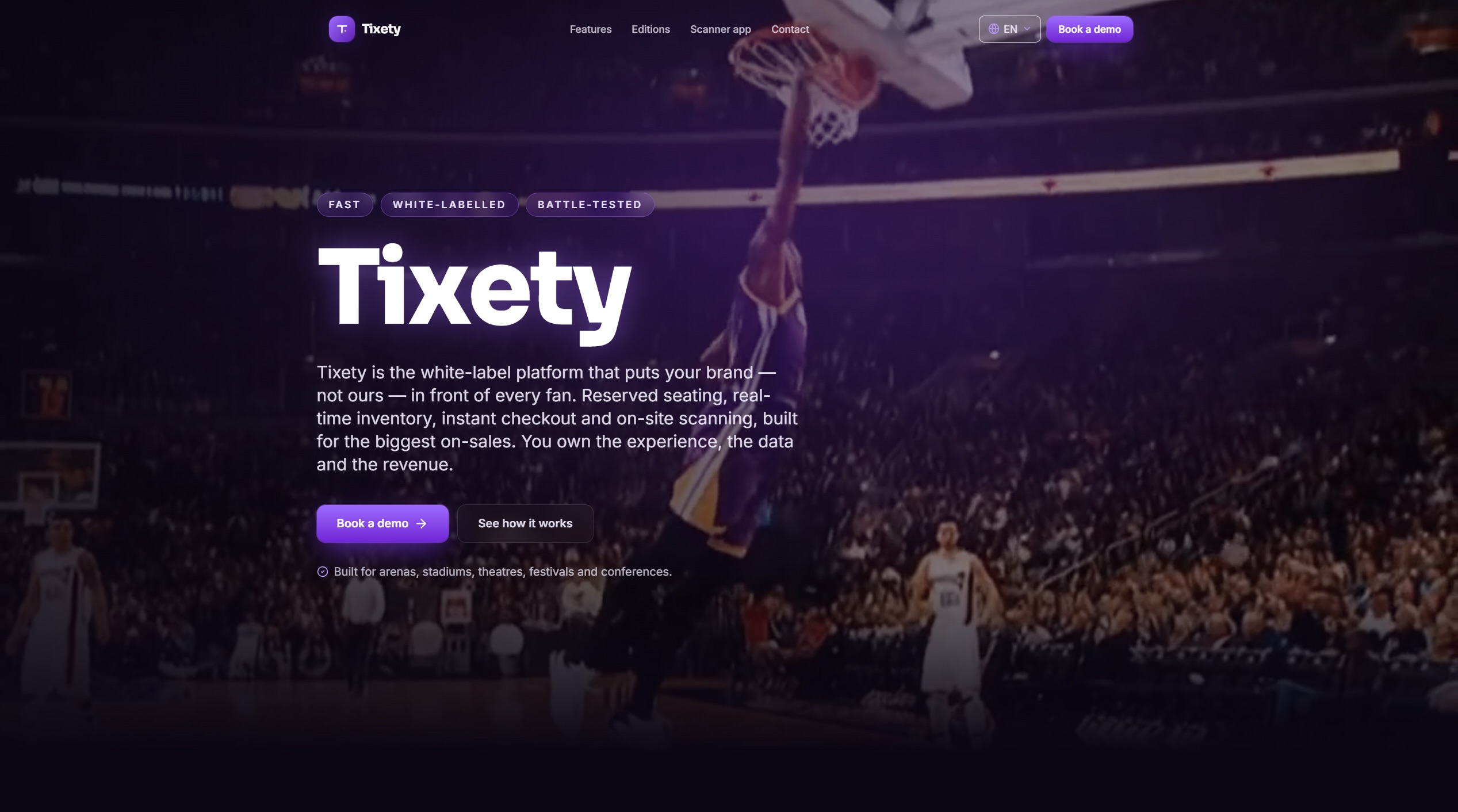 Tixety web hero za white-label ticketing platformu